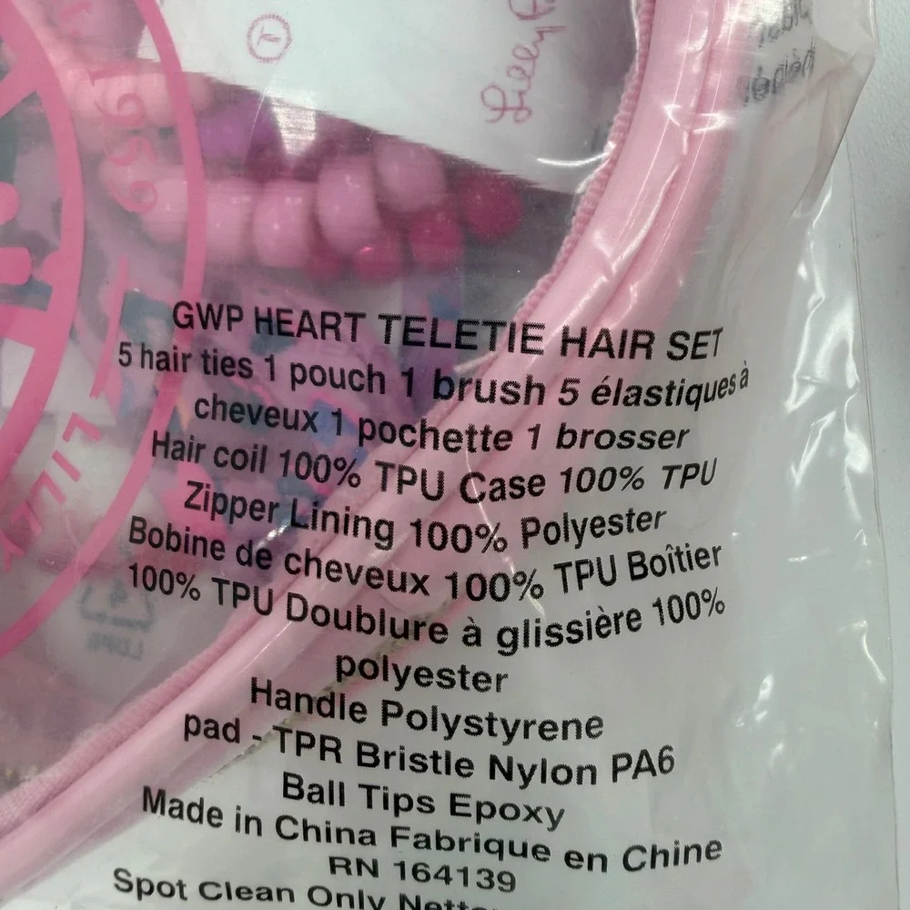Lilly Pulitzer x Teleties Heart Hair Set Pouch Brush Ties Pink Leopard 012013
